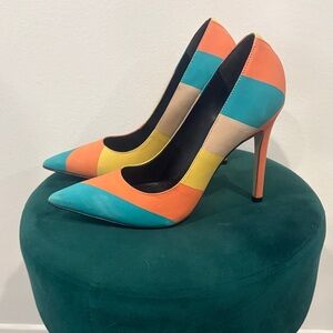 Aldo Vibrant Striped Heels - Orange, Blue, Yellow